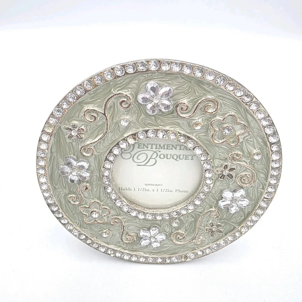 3 Sentimental Bouquet‎ Mini Photo Picture Frames Metal & Rhinestones Multicolor